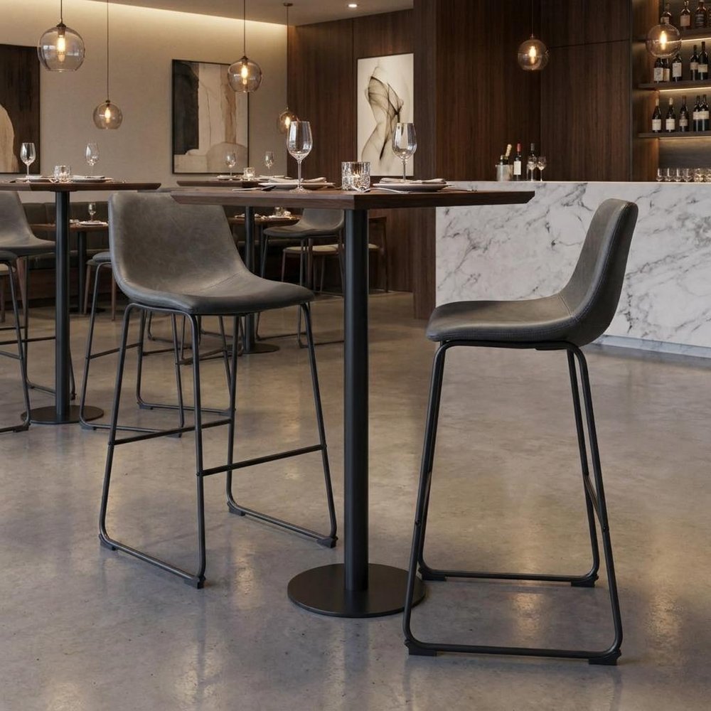 Set of Two 29" Charcoal And Black Faux Leather And Steel Counter Height Bar Chairs HomeRoots