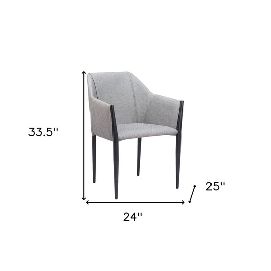 Set of Two Gray Slate Gray And Black Faux Leather And Steel Dining Arm Chairs