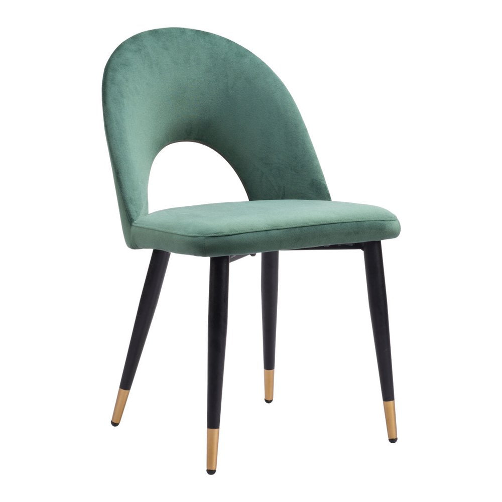 Set of Two Green Black and Gold Upholstered Velvet Open Back Dining Side Chairs HomeRoots