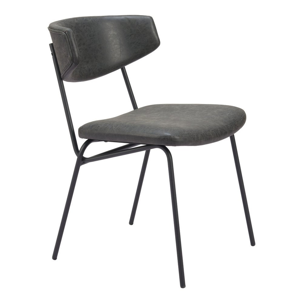 Set of Two Gray and Black Upholstered Faux Leather Open Back Dining Side Chairs HomeRoots
