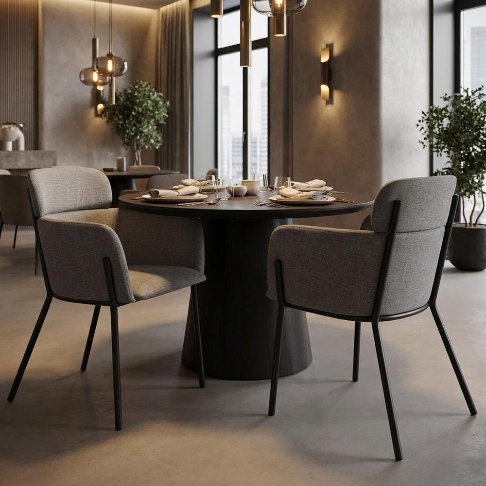Set of Two Gray and Black Upholstered Faux Leather Dining Arm Chairs HomeRoots