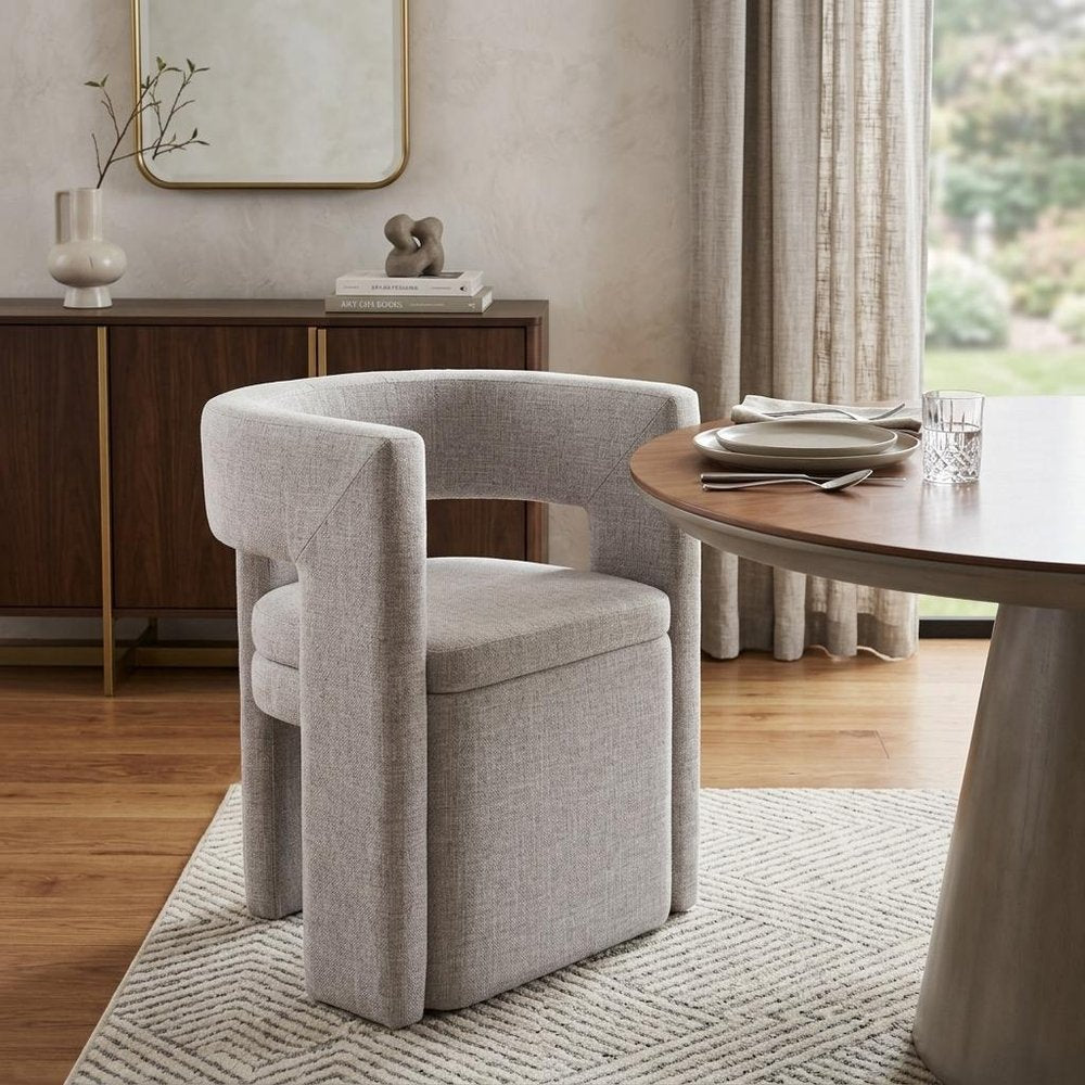 Gray Upholstery Open Back Dining Arm Chair HomeRoots