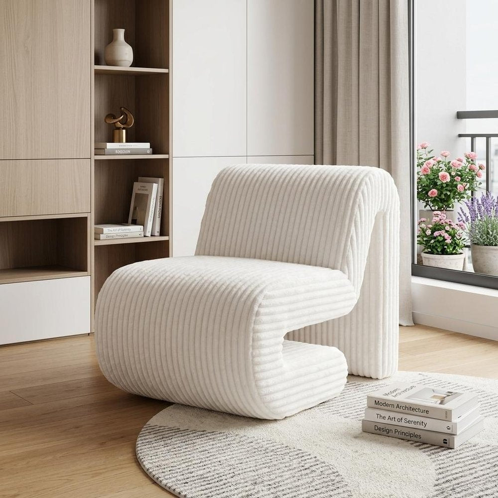 26" White Corduroy And Upholstered Lounge Chair HomeRoots