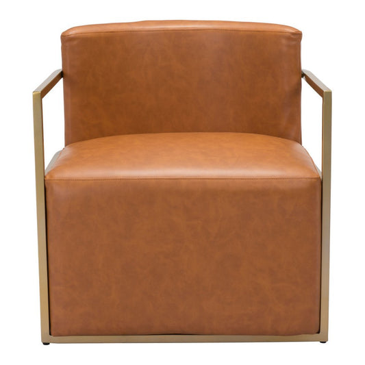 27" Brown And Gold Faux Leather And Faux Leather Arm Chair HomeRoots
