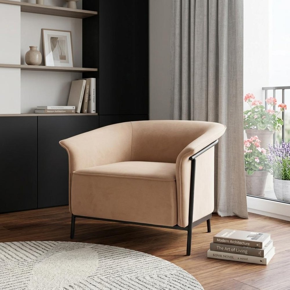 35" Tan And Black Upholstered Arm Chair HomeRoots