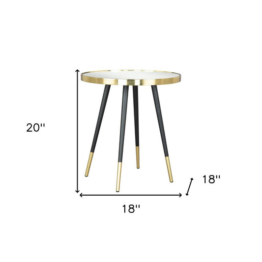 20" Gold and Black Mirrored Glass and Iron Round End Table HomeRoots