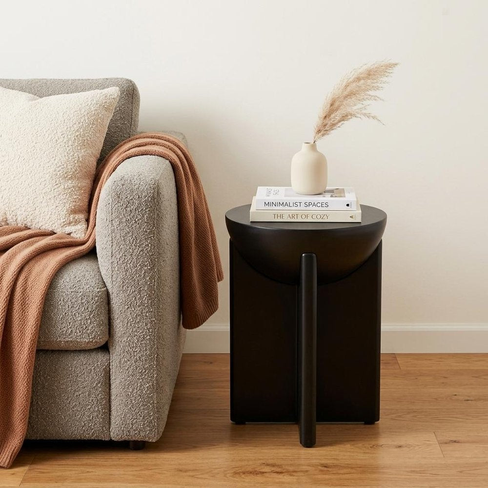 20" Black Solid Wood Round Pedestal End Table HomeRoots