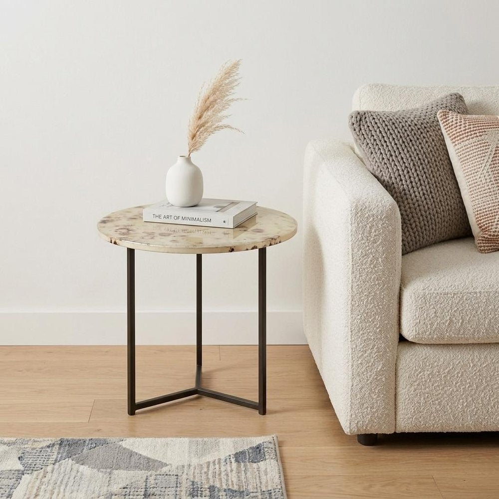 22" Beige Iron Round Block End Table HomeRoots