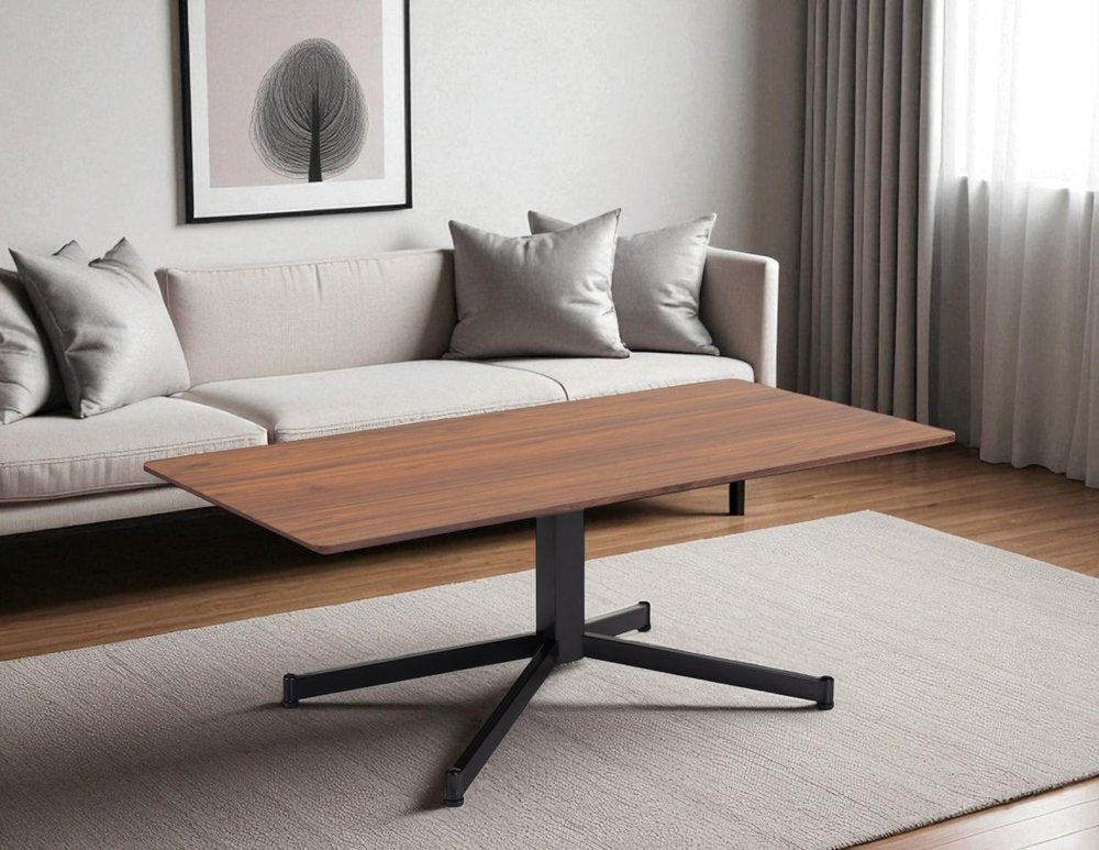 48" Brown and Black Wood and Steel Pedestal Coffee Table HomeRoots