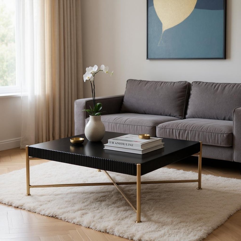 42" Black and Gold Solid Wood and Steel Square Coffee Table HomeRoots