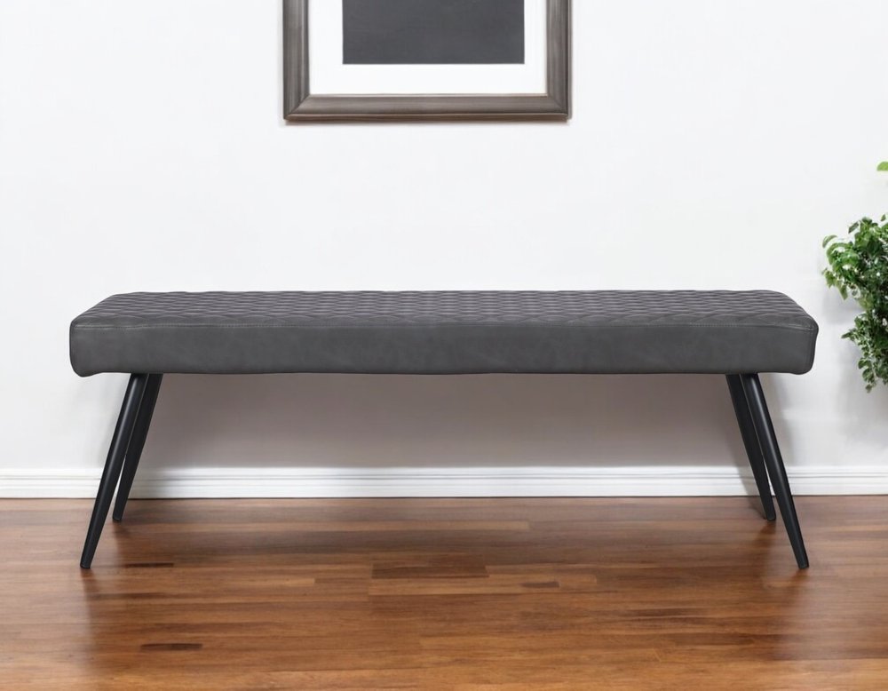 54" Dark Gray and Black Faux Leather Upholstered Dining Bench HomeRoots