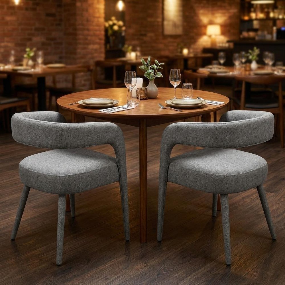 Set of Two Dark Gray Upholstered Linen Open Back Dining Side Chairs HomeRoots