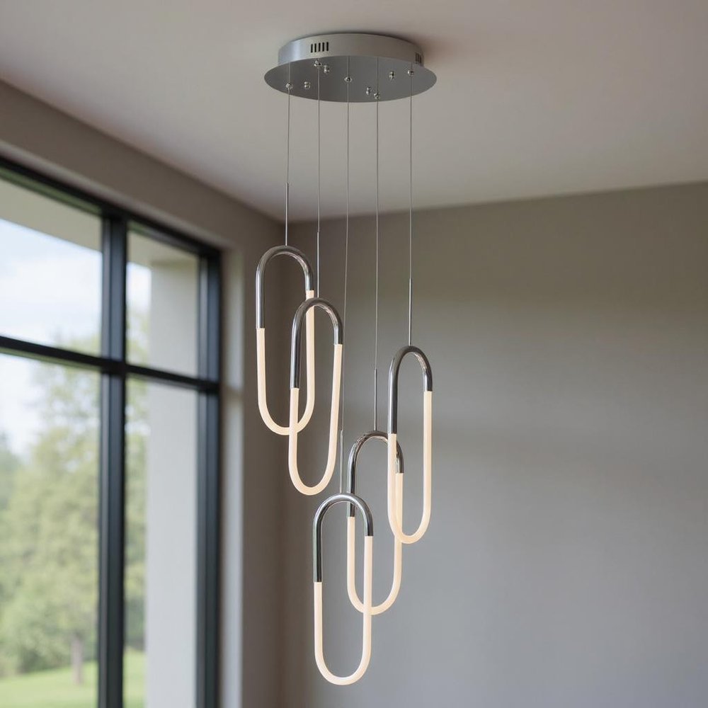 Silver Five Light Metal LED Dimmable Smart Enabled Chandelier HomeRoots