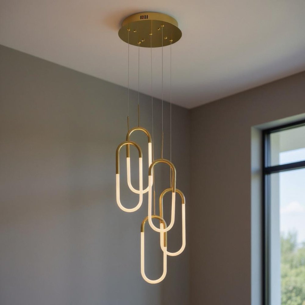 Gold Five Light Metal LED Dimmable Smart Enabled Chandelier HomeRoots