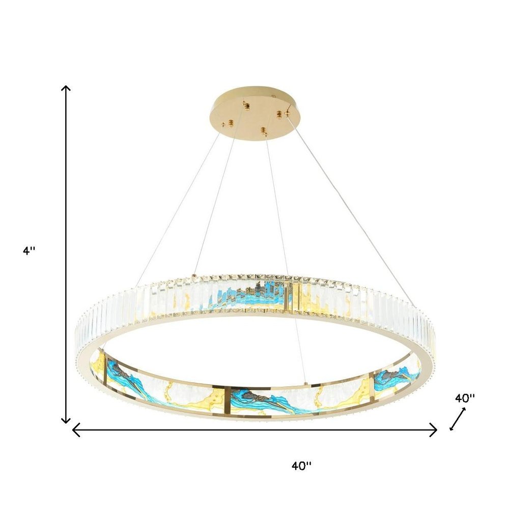 Gold Clear And Blue Geometric Crystal LED Chandelier HomeRoots