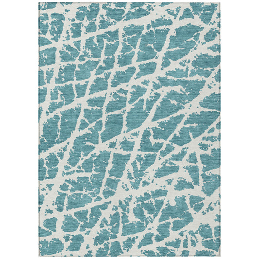 9' X 12' Teal Abstract Washable Non Skid Indoor Outdoor Area Rug - 0" (L) x 144" (W) x 108" (H) FurniFindUSA