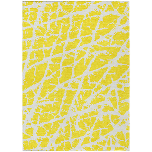 9' X 12' Yellow and White Abstract Washable Non Skid Indoor Outdoor Area Rug FurniFindUSA