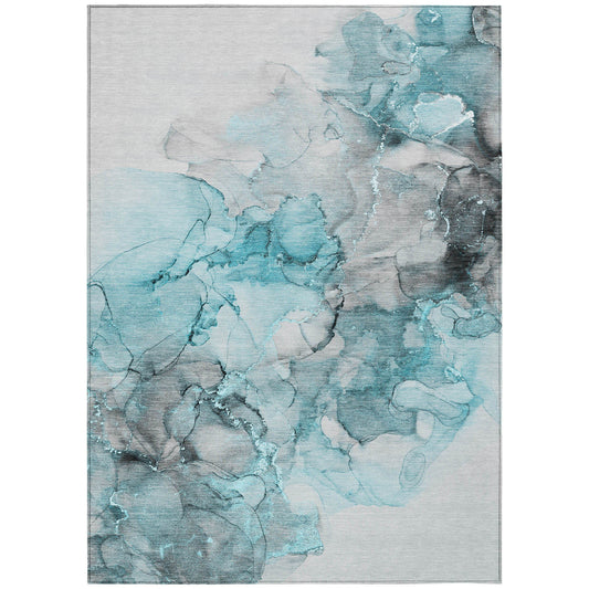 9' X 12' Teal and Gray Abstract Washable Indoor Outdoor Area Rug FurniFindUSA