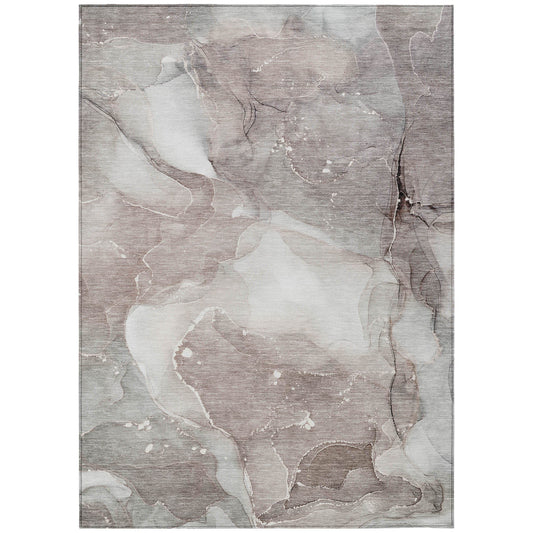 9' X 12' Taupe Abstract Washable Indoor Outdoor Area Rug FurniFindUSA