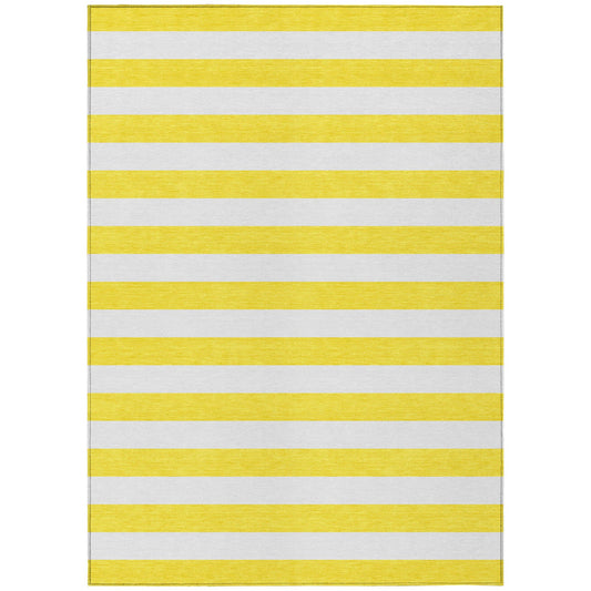 9' X 12' Yellow and White Striped Washable Indoor Outdoor Area Rug FurniFindUSA