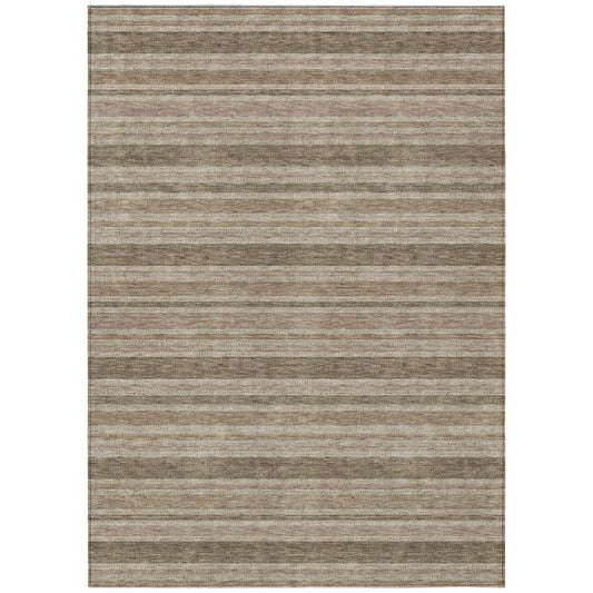 9' X 12' Taupe Striped Washable Indoor Outdoor Area Rug FurniFindUSA