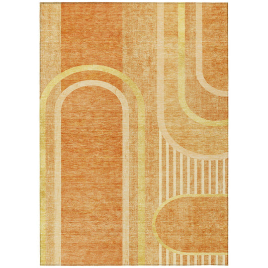 9' X 12' Terra Cotta Abstract Washable Indoor Outdoor Area Rug FurniFindUSA
