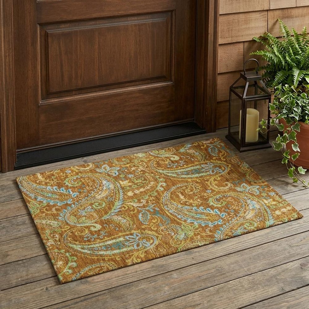 2' X 3' Orange Paisley Washable Non Skid Indoor Outdoor Area Rug HomeRoots