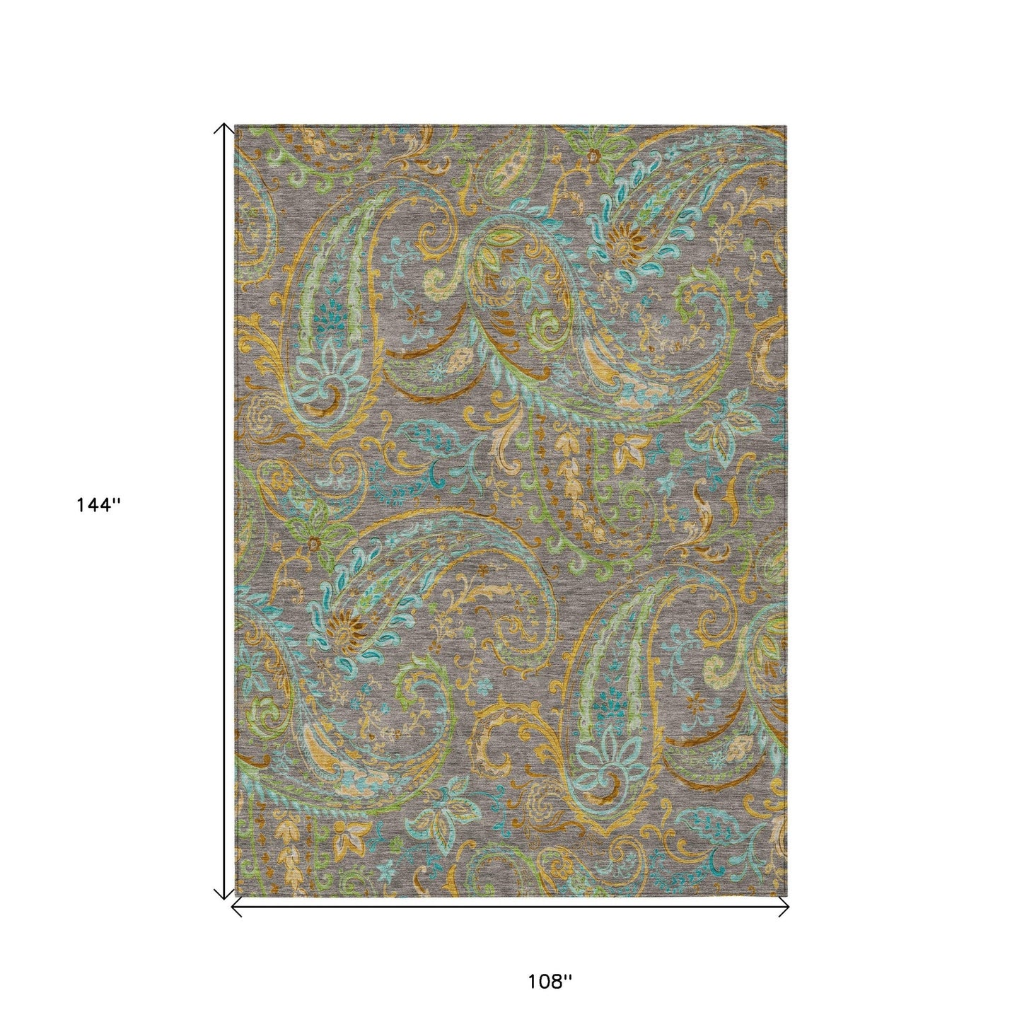 9' X 12' Taupe Paisley Washable Non Skid Indoor Outdoor Area Rug FurniFindUSA