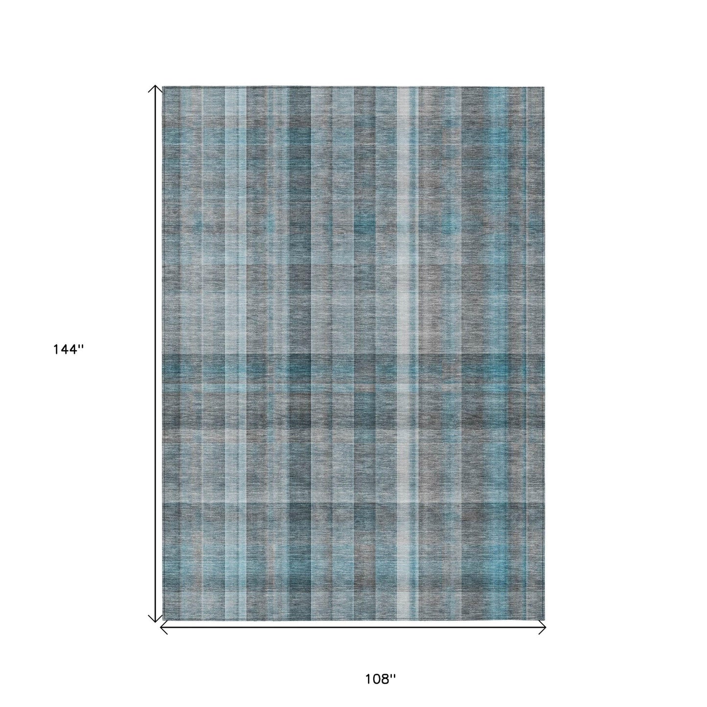 9' X 12' Teal Plaid Washable Non Skid Indoor Outdoor Area Rug FurniFindUSA