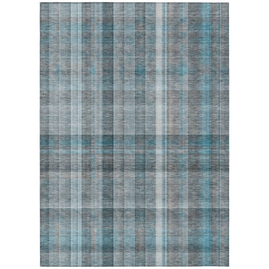 9' X 12' Teal Plaid Washable Non Skid Indoor Outdoor Area Rug FurniFindUSA