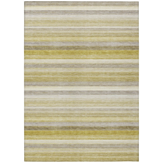 9' X 12' Yellow Beige and Gray Striped Washable Non Skid Indoor Outdoor Area Rug FurniFindUSA