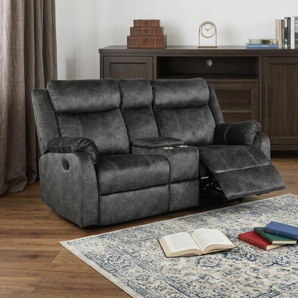 70" Dark Gray Microfiber Manual Reclining Loveseat With Storage HomeRoots
