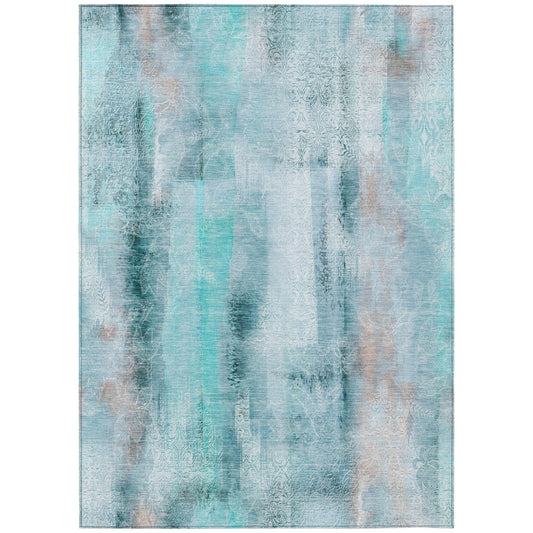 9' X 12' Teal Washable Non Skid Indoor Outdoor Area Rug FurniFindUSA