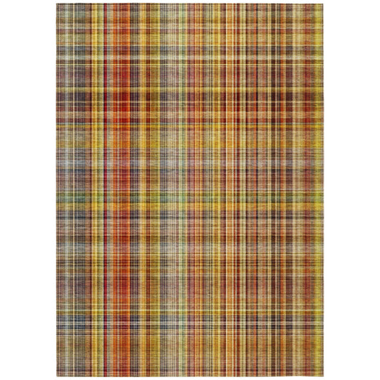 9' X 12' Yellow Orange and Brown Plaid Washable Non Skid Indoor Outdoor Area Rug FurniFindUSA
