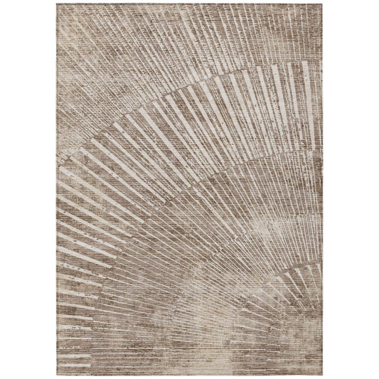 9' X 12' Taupe and Ivory Abstract Washable Non Skid Indoor Outdoor Area Rug FurniFindUSA