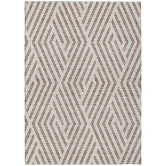 9' X 12' Taupe and Ivory Geometric Washable Non Skid Indoor Outdoor Area Rug FurniFindUSA