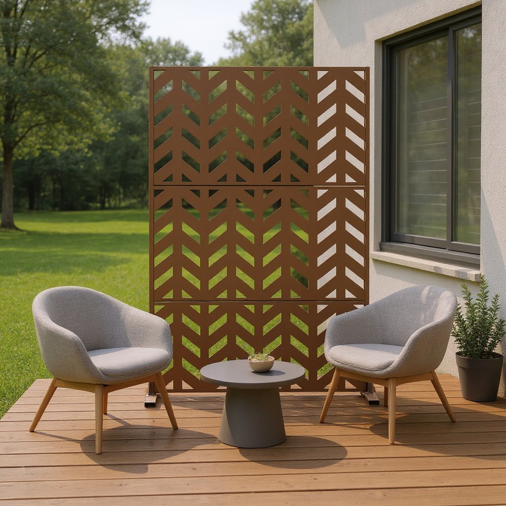72" Brown Steel Three Panel Screen Room Divider HomeRoots
