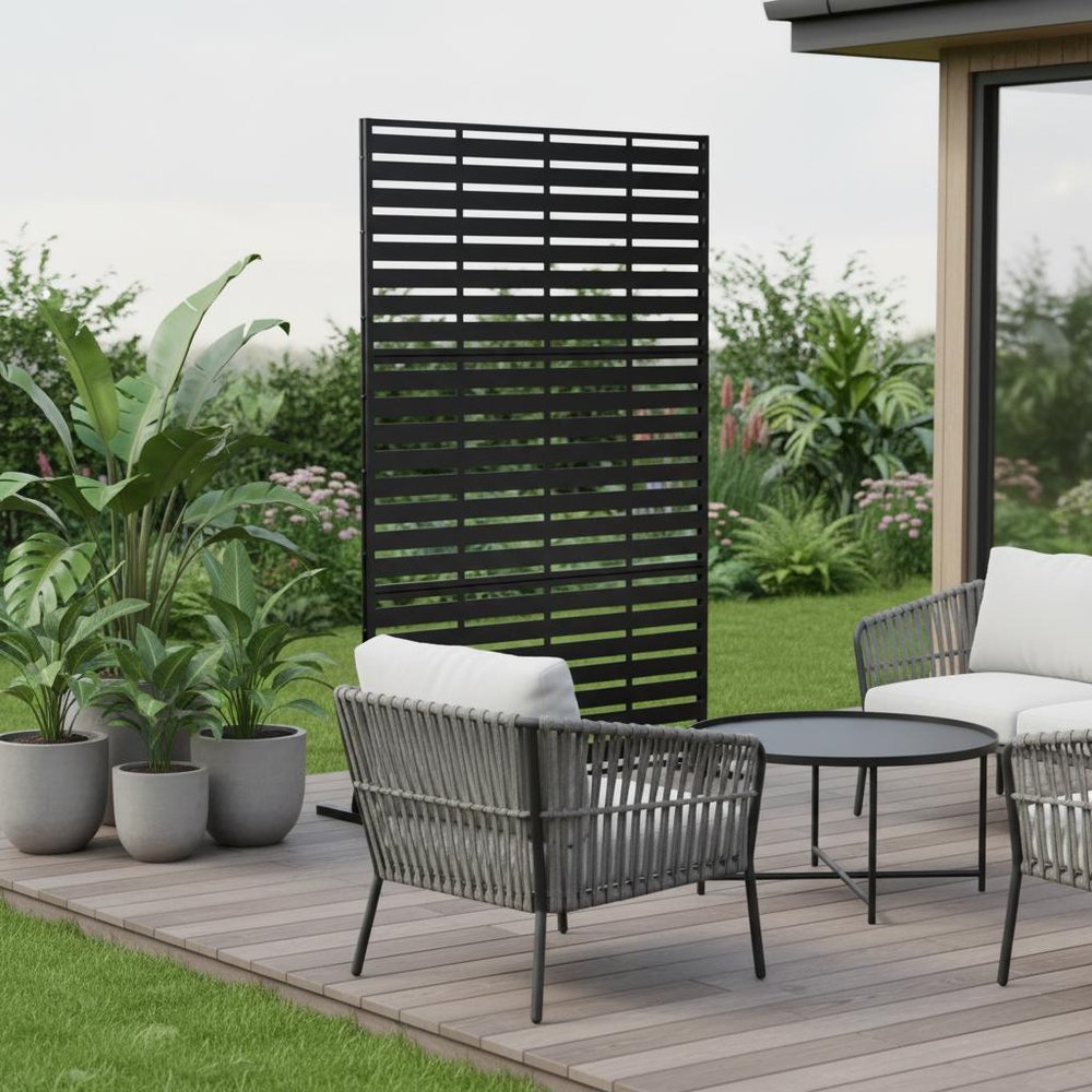 72" Black Steel Three Panel Screen Room Divider HomeRoots