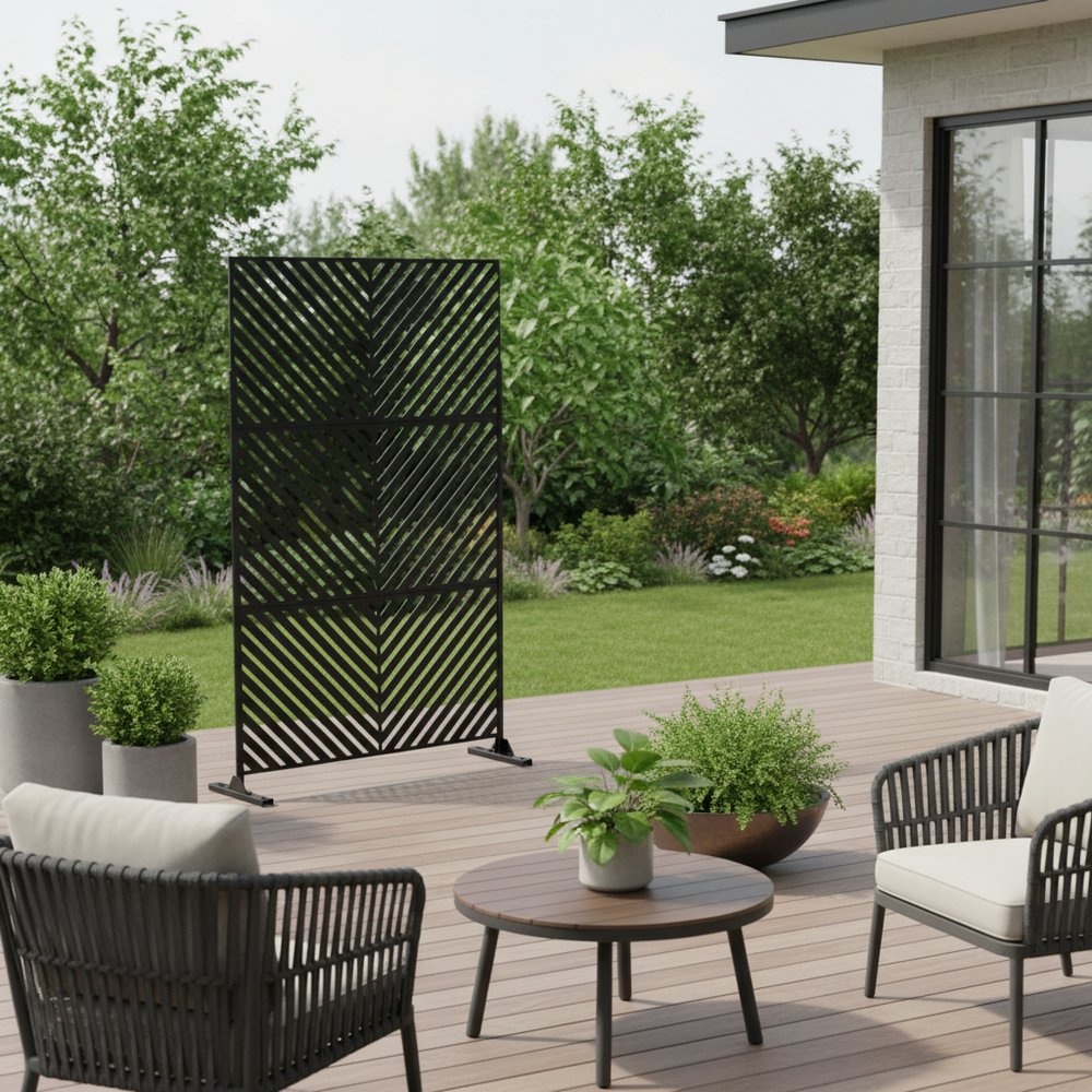 74" Black Steel Three Panel Screen Room Divider HomeRoots