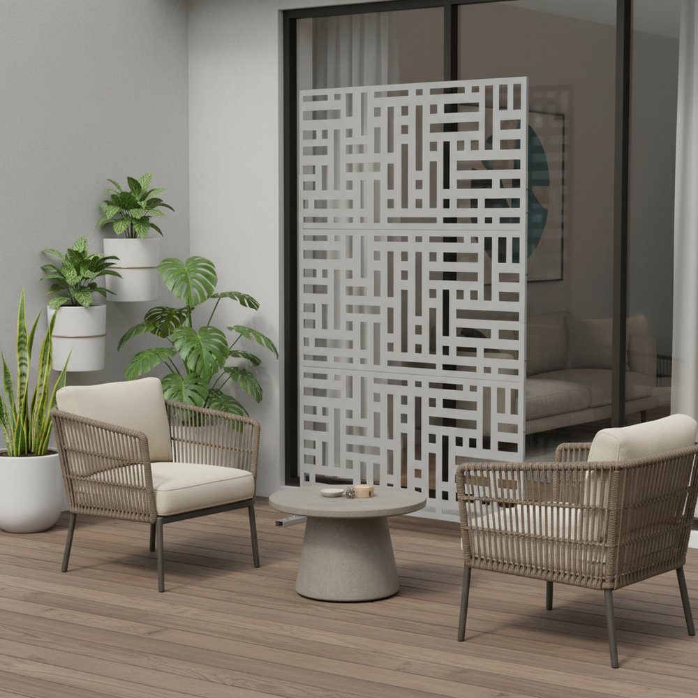 72" White Steel Three Panel Screen Room Divider HomeRoots