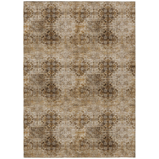 9' X 12' Taupe Floral Medallion Washable Non Skid Indoor Outdoor Area Rug FurniFindUSA