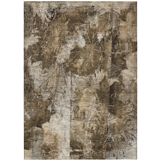 9' X 12' Taupe Floral Washable Non Skid Indoor Outdoor Area Rug FurniFindUSA