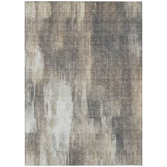 9' X 12' Taupe and Gray Abstract Washable Non Skid Indoor Outdoor Area Rug FurniFindUSA