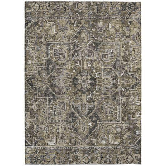 9' X 12' Taupe and Dark Taupe Oriental Washable Non Skid Indoor Outdoor Area Rug FurniFindUSA