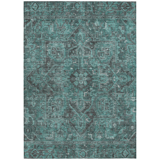 9' X 12' Turquoise Oriental Washable Non Skid Indoor Outdoor Area Rug FurniFindUSA