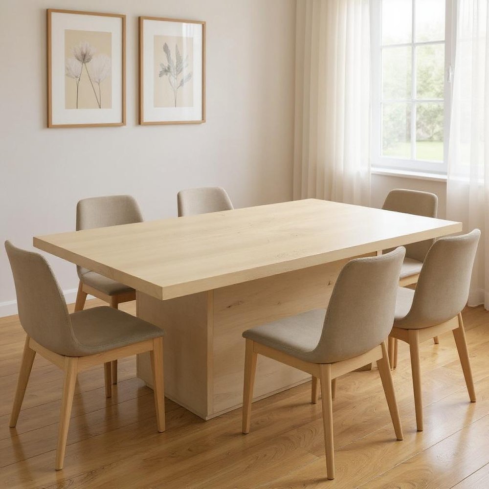 84" Natural Solid Wood Pedestal Base Dining Table HomeRoots