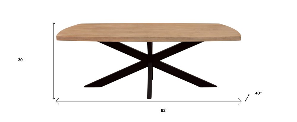 82" Natural And Black Solid Wood And Iron Pedestal Base Dining Table HomeRoots