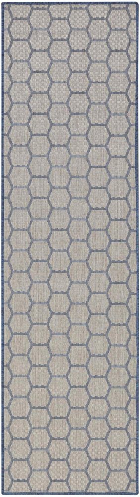 8' Blue And Ivory Geometric Indoor Outdoor Runner Rug HomeRoots