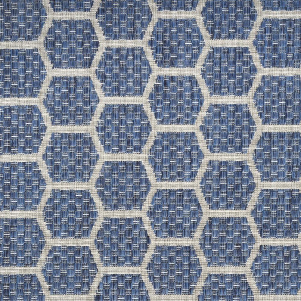 10' Blue And Ivory Geometric Indoor Outdoor Runner Rug