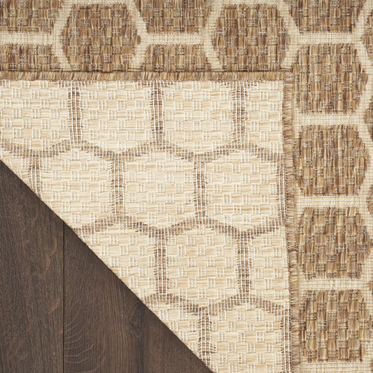 10' Natural And Beige Geometric Indoor Outdoor Runner Rug